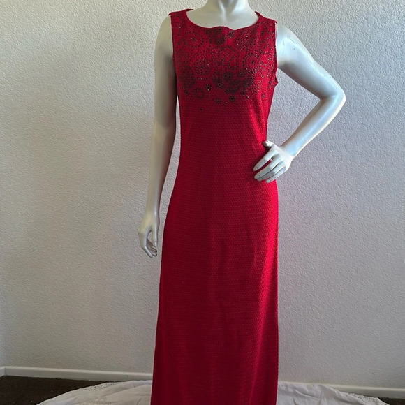 St. John’s Evening Gown Red Rhinestone Dress - Picture 1 of 10
